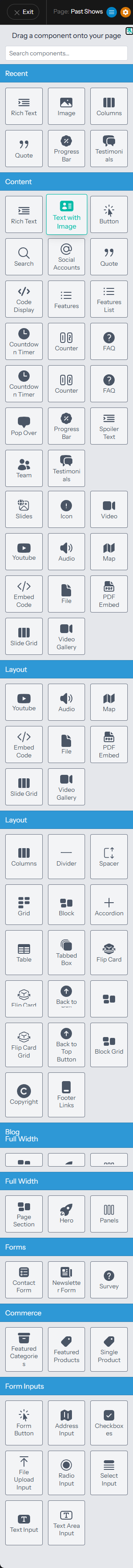 The Add Content panel showing all available components