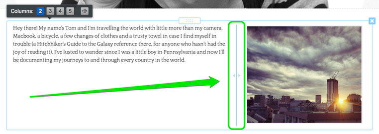 Classic Editor columns toolbar with 2, 3, 4, and 5 column selector