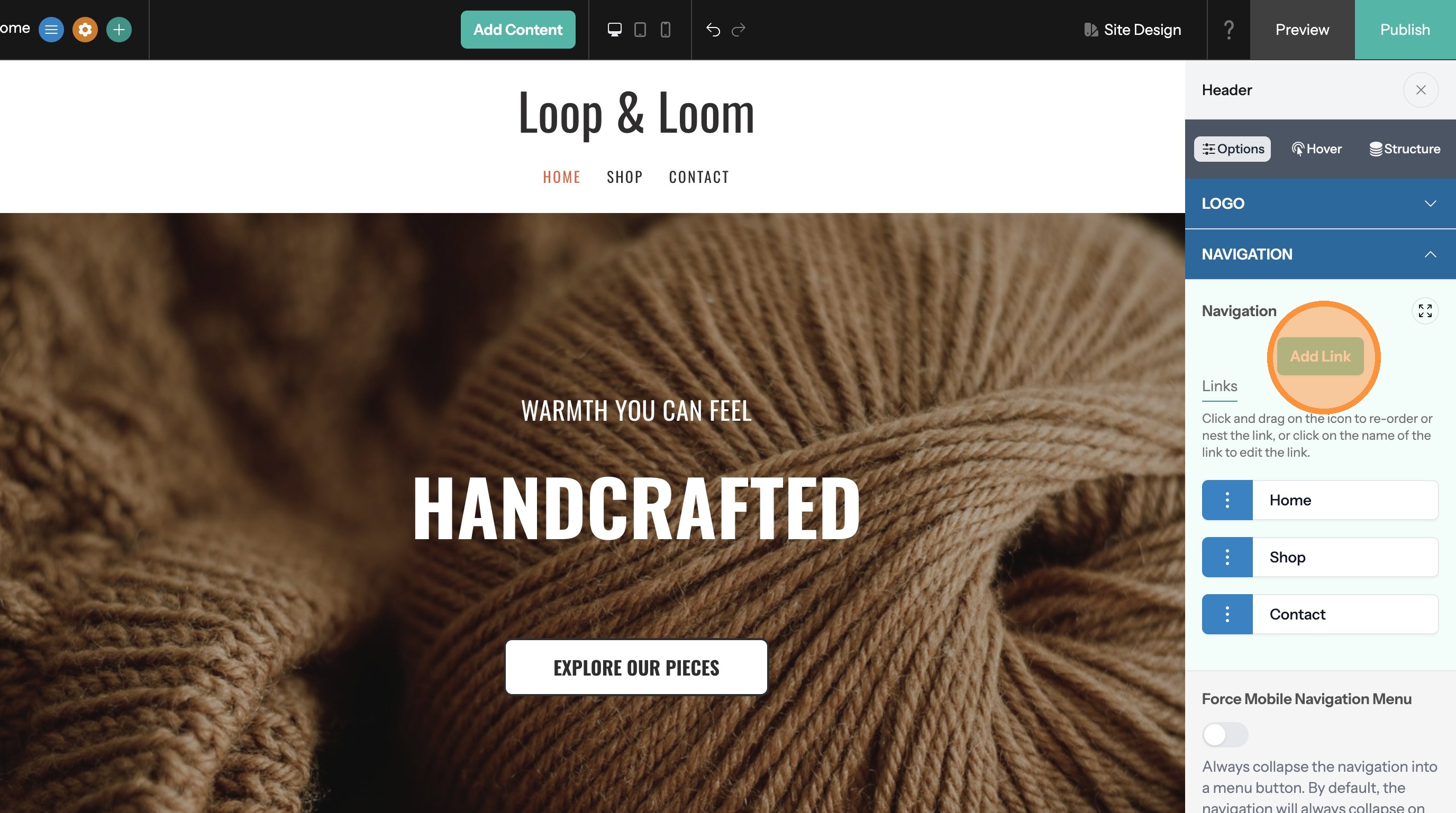 Add Content component panel thumbnail